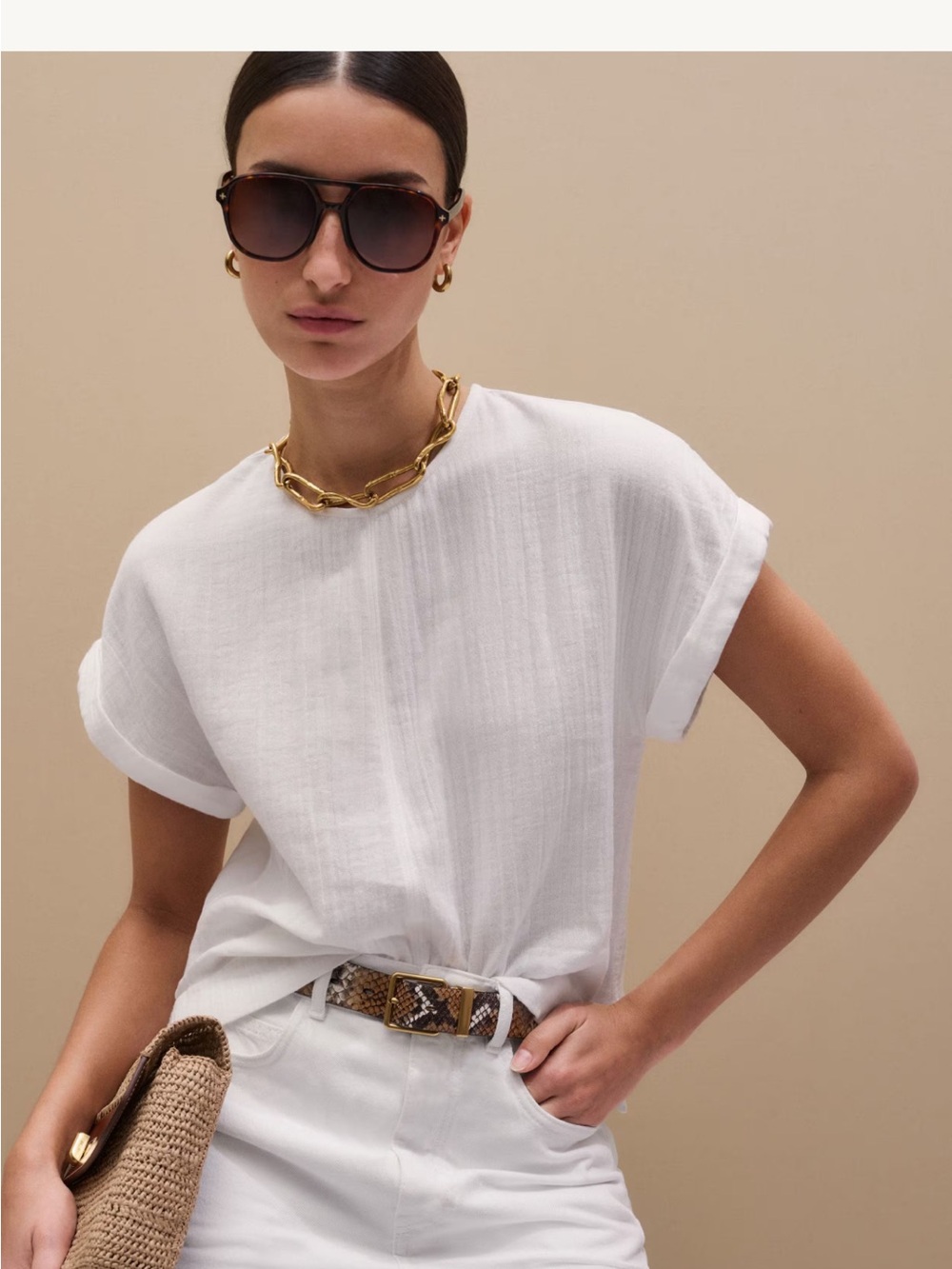 ME+EM Women's White Cheesecloth T-Shirt Size U.S 14